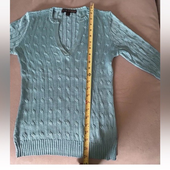 Ralph Lauren Black Label aqua turquoise 100% Silk Cable Knit Sweater Sz Small - Picture 7 of 12
